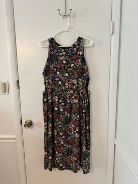 Topshop Black Floral Sleeveless Midi Dress